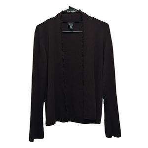 Eileen Fisher 100% Wool Brown Long Sleeve Fringe Open Front Cardigan Size Small